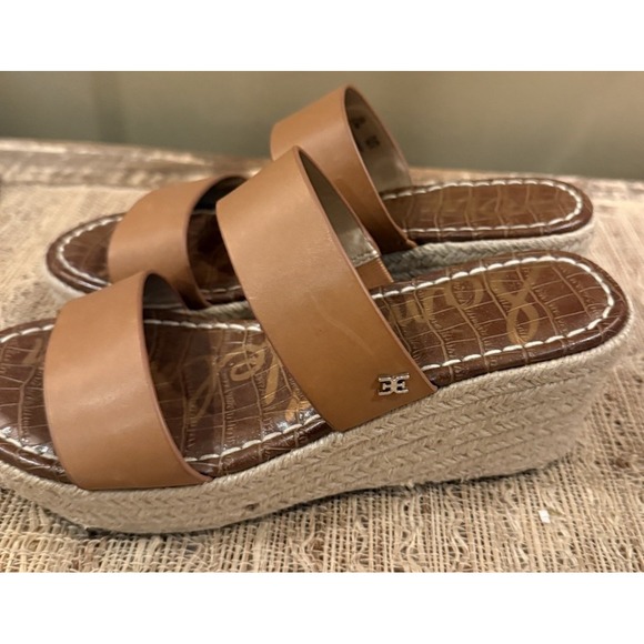 Sam Edelman Rubie Slip On Wedge Tan Brown Rattan Sandals Sz 6.5 - Picture 5 of 11